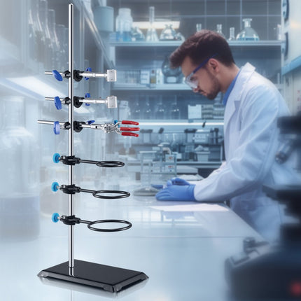 VEVOR laboratoriumstandaardondersteuning, laboratoriumretortondersteuningsstandaard 1 set, stalen laboratoriumstandaard met 60 cm staaf en 210,82 x 135 mm gietijzeren basis, inclusief zuigerklemmen, buretklemmen en kruisklemmen