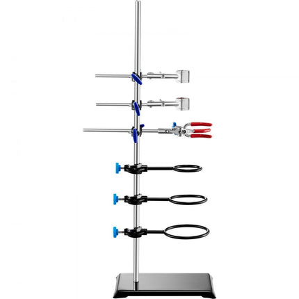 VEVOR laboratoriumstandaardondersteuning, laboratoriumretortondersteuningsstandaard 1 set, stalen laboratoriumstandaard met 60 cm staaf en 210,82 x 135 mm gietijzeren basis, inclusief zuigerklemmen, buretklemmen en kruisklemmen