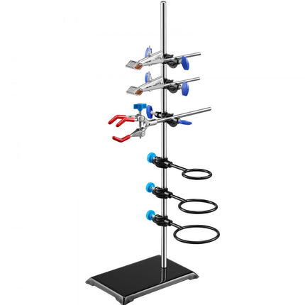 VEVOR laboratoriumstandaardondersteuning, laboratoriumretortondersteuningsstandaard 1 set, stalen laboratoriumstandaard met 60 cm staaf en 210,82 x 135 mm gietijzeren basis, inclusief zuigerklemmen, buretklemmen en kruisklemmen