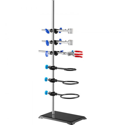 VEVOR laboratoriumstandaardondersteuning, laboratoriumretortondersteuningsstandaard 1 set, stalen laboratoriumstandaard met 60 cm staaf en 210,82 x 135 mm gietijzeren basis, inclusief zuigerklemmen, buretklemmen en kruisklemmen
