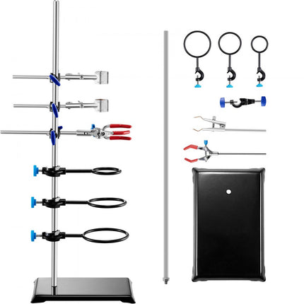 VEVOR laboratoriumstandaardondersteuning, laboratoriumretortondersteuningsstandaard 1 set, stalen laboratoriumstandaard met 60 cm staaf en 210,82 x 135 mm gietijzeren basis, inclusief zuigerklemmen, buretklemmen en kruisklemmen