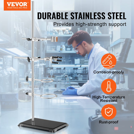 VEVOR laboratoriumstandaardondersteuning, laboratoriumretortondersteuningsstandaard 2 sets, stalen laboratoriumstandaard met 60 cm staaf en 210,82 x 135 mm gietijzeren basis, inclusief zuigerklemmen, buretklemmen en kruisklemmen