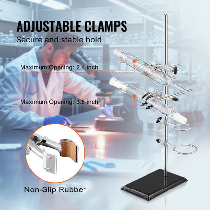 VEVOR laboratoriumstandaardondersteuning, laboratoriumretortondersteuningsstandaard 2 sets, stalen laboratoriumstandaard met 60 cm staaf en 210,82 x 135 mm gietijzeren basis, inclusief zuigerklemmen, buretklemmen en kruisklemmen