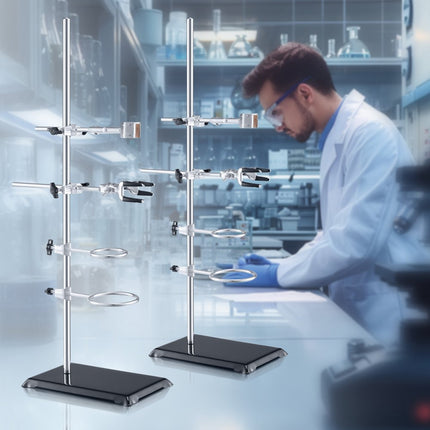 VEVOR laboratoriumstandaardondersteuning, laboratoriumretortondersteuningsstandaard 2 sets, stalen laboratoriumstandaard met 60 cm staaf en 210,82 x 135 mm gietijzeren basis, inclusief zuigerklemmen, buretklemmen en kruisklemmen