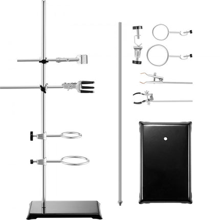 VEVOR laboratoriumstandaardondersteuning, laboratoriumretortondersteuningsstandaard 2 sets, stalen laboratoriumstandaard met 60 cm staaf en 210,82 x 135 mm gietijzeren basis, inclusief zuigerklemmen, buretklemmen en kruisklemmen