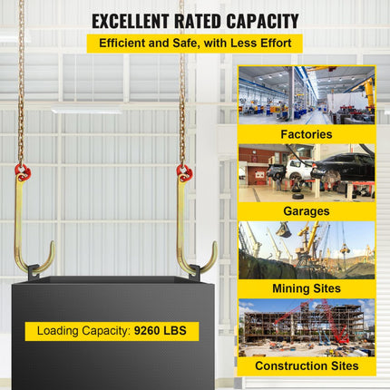 VEVOR J-haakketting, 38x15cm hoofdstelsleepketting, G80 hoofdsteltransportketting, ketting van gelegeerd staal met 2 G70 J-haken, 4200kg vrachtwagentrekhaken, J-haaksleepriemen 2 stuks