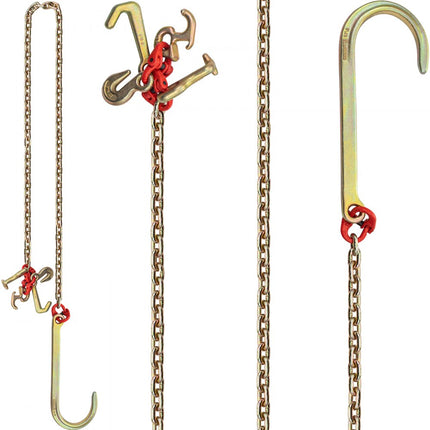 VEVOR J-haakketting, 38x15cm hoofdstelsleepketting, G80 hoofdsteltransportketting, ketting van gelegeerd staal met 2 G70 J-haken, 4200kg vrachtwagentrekhaken, J-haaksleepriemen 2 stuks