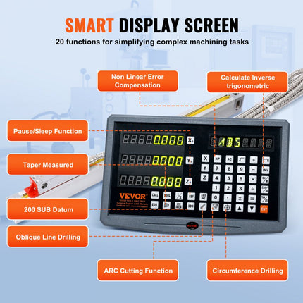 VEVOR Digitaal display 250, 500, 600 mm 3-assige lineaire schaal DRO Ondersteuning Pin Meshouder Plaatbehuizing Horlogestroomkabelhouder Horlogemunt Vlinder Schroefdeksel Liniaal