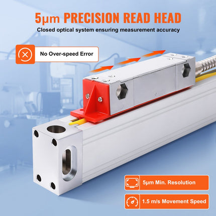 VEVOR Digitaal display 250, 500, 600 mm 3-assige lineaire schaal DRO Ondersteuning Pin Meshouder Plaatbehuizing Horlogestroomkabelhouder Horlogemunt Vlinder Schroefdeksel Liniaal