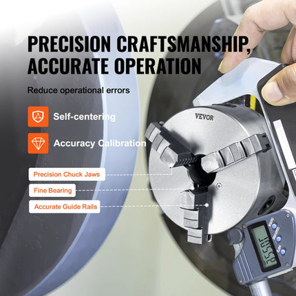 VEVOR klauwplaat K11-125 125 mm drieklauwplaat HT300 materiaal 3-klauwplaat klembereik 2-125 mm 3-klauwplaat, 20Cr, ≥53HRC φ30 mm boorhouder draaibank zelfcentrerend