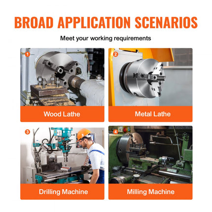 VEVOR klauwplaat K11-200 200 mm drieklauwplaat HT300 materiaal 3-klauwplaat klembereik 4-200 mm 3-klauwplaat, 20Cr, ≥53HRC φ65 mm boorhouder draaibank zelfcentrerend
