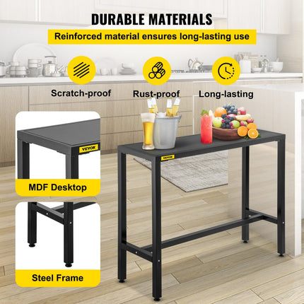 VEVOR buitenbartafel 118 x 38 x 98 cm smal caféstation met rechthoekige hoogte stabiel metalen frame hoge toonbank met verstelbare poten voor terras balkon eetkamer bistro tuin