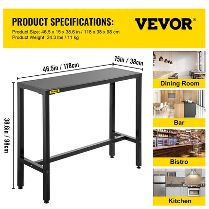 VEVOR buitenbartafel 118 x 38 x 98 cm smal caféstation met rechthoekige hoogte stabiel metalen frame hoge toonbank met verstelbare poten voor terras balkon eetkamer bistro tuin