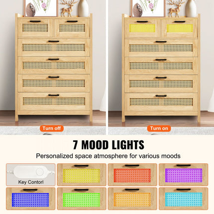 VEVOR rotan ladekast woonkamerkast 5 laden houtkleur licht