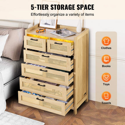 VEVOR rotan ladekast woonkamerkast 5 laden houtkleur licht