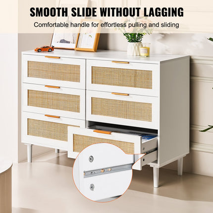 VEVOR rotan ladekast woonkamerkast 6 laden witte hal hal