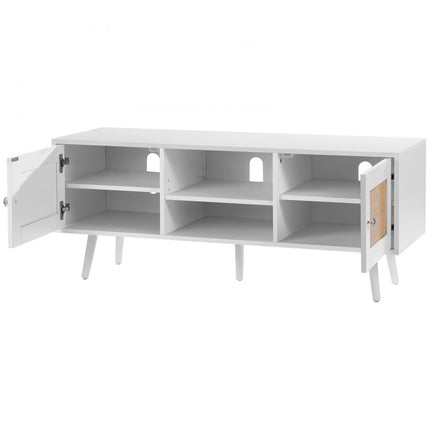 VEVOR Rotan tv-meubel, tv-meubel Boho tv-meubel voor 140 cm tv, retro tv-meubel, rotan tv-console met verstelbare planken en 2 deuren, voor woonkamer, mediaruimte, wit
