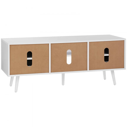 VEVOR Rotan tv-meubel, tv-meubel Boho tv-meubel voor 140 cm tv, retro tv-meubel, rotan tv-console met verstelbare planken en 2 deuren, voor woonkamer, mediaruimte, wit