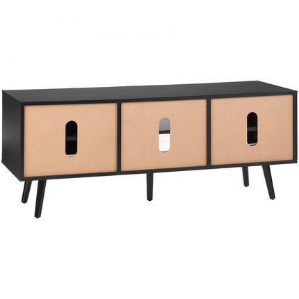 VEVOR Rotan tv-meubel, tv-meubel Boho tv-meubel voor 140 cm tv, retro tv-meubel, rotan tv-console met verstelbare planken en 2 deuren, voor woonkamer, mediaruimte, zwart