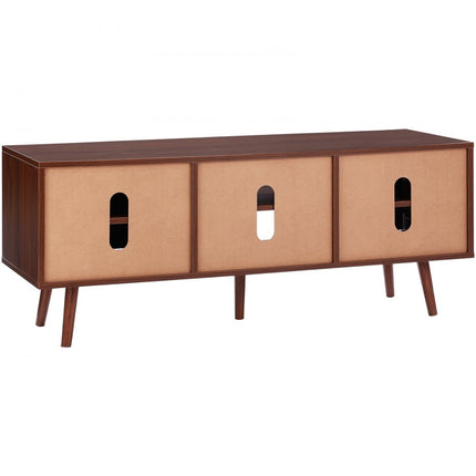 VEVOR Rotan tv-meubel, tv-meubel Boho tv-meubel voor 140 cm tv, retro tv-meubel, rotan tv-console met verstelbare planken en 2 deuren, voor woonkamer, mediaruimte, walnoot