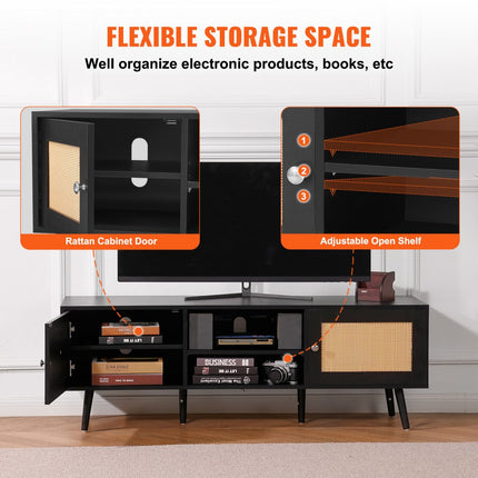 VEVOR Rotan TV-meubel 165cm TV Boho TV-meubel TV-meubel Zwart