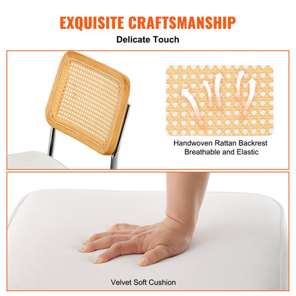 VEVOR rotan stoelen set van 4 moderne eetkamerstoelen gewatteerde fluwelen accentstoel met rotan rugleuning retro eetkeukenstoel voor woonkamer slaapkamer leeskamer wit