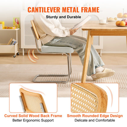 VEVOR rotan stoelen set van 4 moderne eetkamerstoelen gewatteerde fluwelen accentstoel met rotan rugleuning retro eetkeukenstoel voor woonkamer slaapkamer leeskamer wit