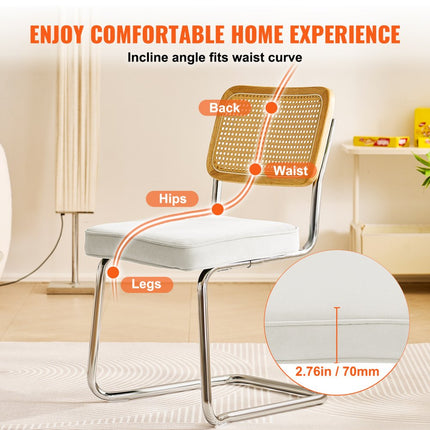 VEVOR rotan stoelen set van 4 moderne eetkamerstoelen gewatteerde fluwelen accentstoel met rotan rugleuning retro eetkeukenstoel voor woonkamer slaapkamer leeskamer wit