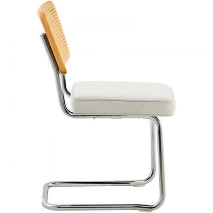 VEVOR rotan stoelen set van 4 moderne eetkamerstoelen gewatteerde fluwelen accentstoel met rotan rugleuning retro eetkeukenstoel voor woonkamer slaapkamer leeskamer wit