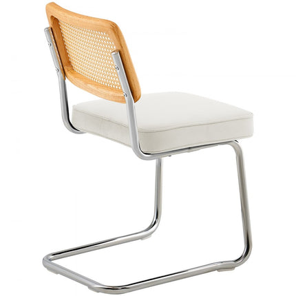 VEVOR rotan stoelen set van 4 moderne eetkamerstoelen gewatteerde fluwelen accentstoel met rotan rugleuning retro eetkeukenstoel voor woonkamer slaapkamer leeskamer wit