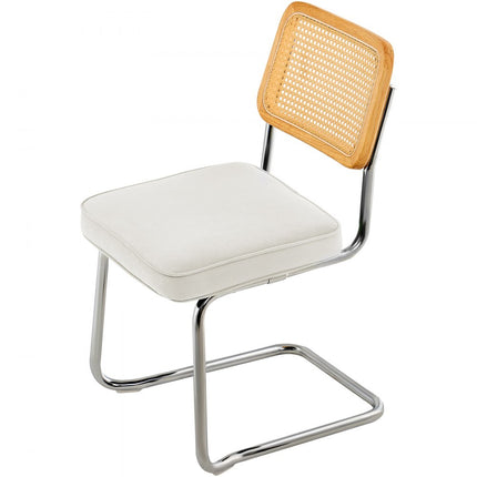 VEVOR rotan stoelen set van 4 moderne eetkamerstoelen gewatteerde fluwelen accentstoel met rotan rugleuning retro eetkeukenstoel voor woonkamer slaapkamer leeskamer wit