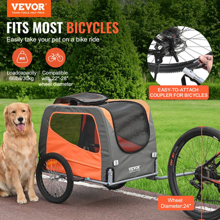 VEVOR Hondenkar 30 kg Fietskar Koolstofstaal + 600D Oxford-stof + PP Opvouwbaar 1440 x 720 x 779 mm als aanhanger Opgevouwen Afmeting 760 x 560 x 195 mm Hondenbuggy Joggeraanhanger Oranje en grijs