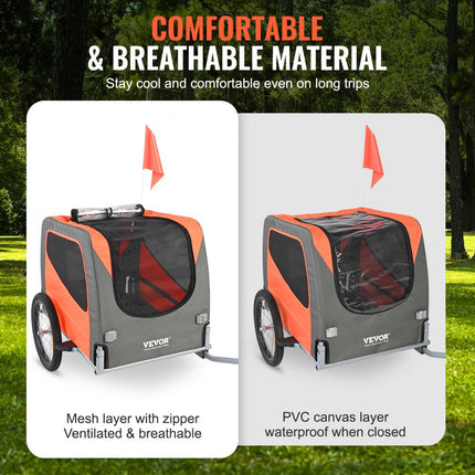 VEVOR Hondenkar 30 kg Fietskar Koolstofstaal + 600D Oxford-stof + PP Opvouwbaar 1440 x 720 x 779 mm als aanhanger Opgevouwen Afmeting 760 x 560 x 195 mm Hondenbuggy Joggeraanhanger Oranje en grijs