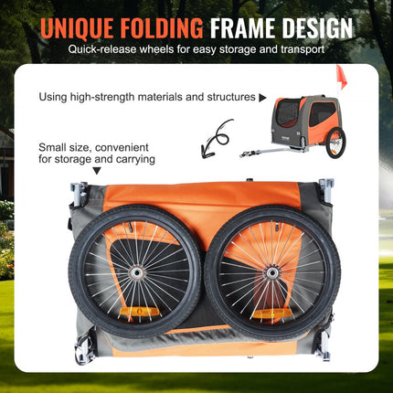 VEVOR Hondenkar 30 kg Fietskar Koolstofstaal + 600D Oxford-stof + PP Opvouwbaar 1440 x 720 x 779 mm als aanhanger Opgevouwen Afmeting 760 x 560 x 195 mm Hondenbuggy Joggeraanhanger Oranje en grijs