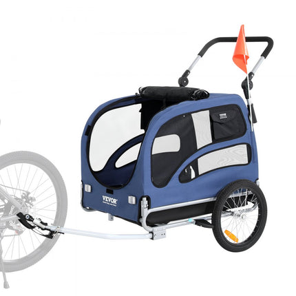 VEVOR hondenaanhanger 45 kg 2-in-1 fietskar koolstofstaal + 600D Oxford stof + PP opvouwbaar 1440 x 725 x 845 mm als aanhangwagen 1320 x 725 x 920 mm als kinderwagen hondenbuggy joggeraanhanger blauw