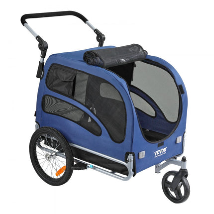 VEVOR hondenaanhanger 45 kg 2-in-1 fietskar koolstofstaal + 600D Oxford stof + PP opvouwbaar 1440 x 725 x 845 mm als aanhangwagen 1320 x 725 x 920 mm als kinderwagen hondenbuggy joggeraanhanger blauw