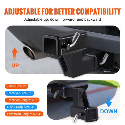 VEVOR trekhaakverhoger trekadapterverlenger voor 2" ontvanger met 4" stijging/daling