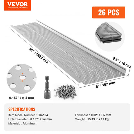 VEVOR Gootbeschermer 152 mm breedte aluminium bladfilter DIY dakgootafdekking 26 stuks 264 cm totale lengte 4 mm gatdiameter en 0,5 mm dik Raptor gootbeschermer