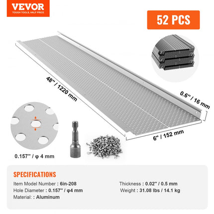 VEVOR Gootbeschermer 152 mm breedte aluminium bladfilter DIY dakgootafdekking 52 stuks 528 cm totale lengte 4 mm gatdiameter en 0,5 mm dik Raptor gootbeschermer