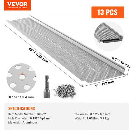 VEVOR dakgootbeschermer 5" breed aluminium bladfilter DIY dakgootafdekking 13 stuks 500ft totale lengte 0,4 cm gatdiameter en 0,05 cm dikke Raptor dakgootbeschermer geschikt