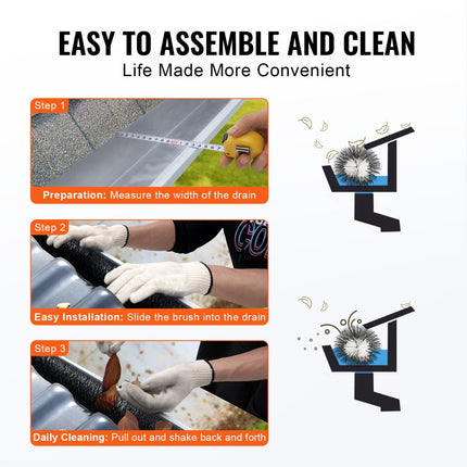 VEVOR dakgootborstel, 9 m totale lengte, 110 mm diameter, dakgootreinigingsgereedschap, dakgootborstel op maaiveldhoogte, bladbeschermer voor 5" dakgoot, verwijdert gemakkelijk bladeren en vuil van het dak