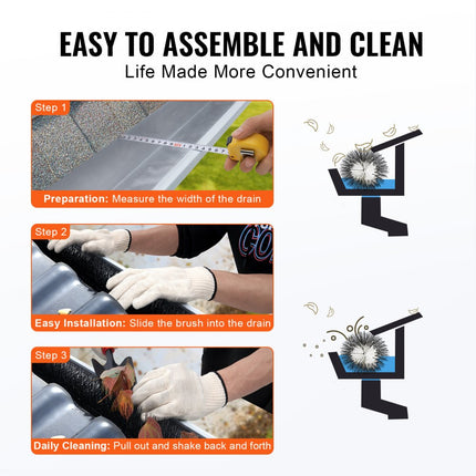 VEVOR dakgootborstel, 18,3 m totale lengte, φ110 mm, dakgootreinigingstool, maaiveldgootborstel, bladbescherming voor dakgoten 12,7 cm, verwijdert moeiteloos bladeren en vuil van het dak, set van 20