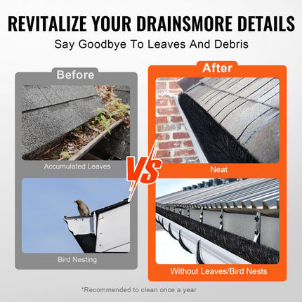 VEVOR dakgootborstel, 18,3 m totale lengte, φ110 mm, dakgootreinigingstool, maaiveldgootborstel, bladbescherming voor dakgoten 12,7 cm, verwijdert moeiteloos bladeren en vuil van het dak, set van 20