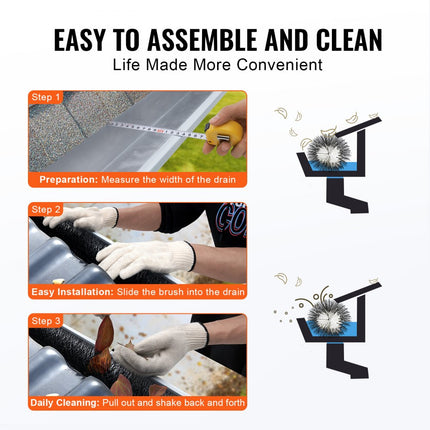 VEVOR dakgootborstel 4,6 m totale lengte φ110 mm dakgootreinigingsgereedschap bladbeschermer voor 5" dakgoot verwijdert gemakkelijk bladeren en vuil van het dak, 5 stuks