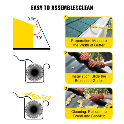 VEVOR dakgootbeschermerborstel met 38" lange borstelharen, 11 cm (diameter), dakgootborstel, bladbescherming, past op 1/2" dakgoten, dakgootborstel gemaakt van gegalvaniseerd staaldraad