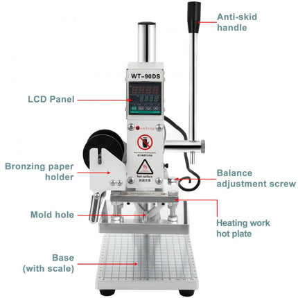 Foliedruk Embossing Machine 10x13cm Hot Stamping RVS Bronzing Machine voor PVC Leer Papier