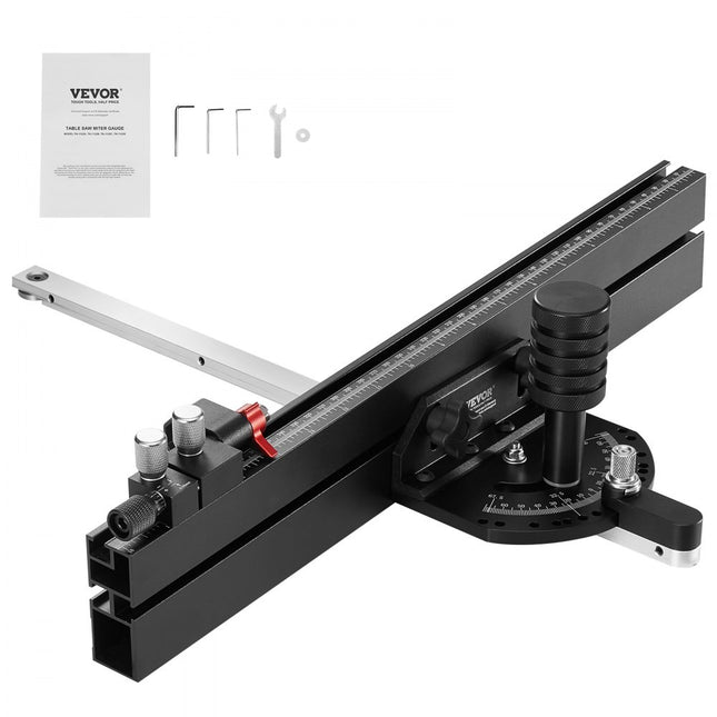 VEVOR verstekaanslag, standaard sleuf 19 x 9,5 mm, tafelzaagaanslag van aluminiumlegering met 46 cm raster, 15 hoekaanslagen, zuiger en verwijderbare schijf, voor houtbewerking