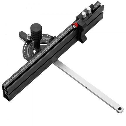 VEVOR verstekaanslag, standaard sleuf 19 x 9,5 mm, tafelzaagaanslag van aluminiumlegering met 46 cm raster, 15 hoekaanslagen, zuiger en verwijderbare schijf, voor houtbewerking