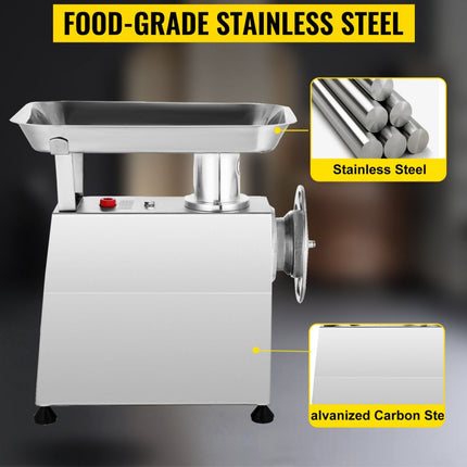 VEVOR Vleesmolen 850 W Gehaktmolen 440 x 280 x 440 mm Multifunctionele Keukenmachine Vlees Gemaakt van Roestvrij Staal met Afneembaar Ontwerp, Perfect voor Restaurants Supermarkten Fastfoodwinkels enz