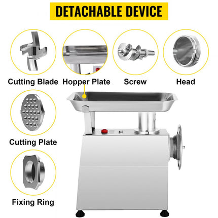 VEVOR Vleesmolen 850 W Gehaktmolen 440 x 280 x 440 mm Multifunctionele Keukenmachine Vlees Gemaakt van Roestvrij Staal met Afneembaar Ontwerp, Perfect voor Restaurants Supermarkten Fastfoodwinkels enz